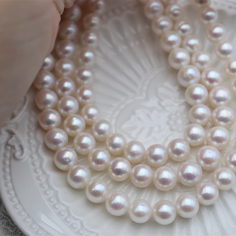 

High quality 9-10mm Natural White Near Round Edison Shape Baroque Fresh Water Pearl String