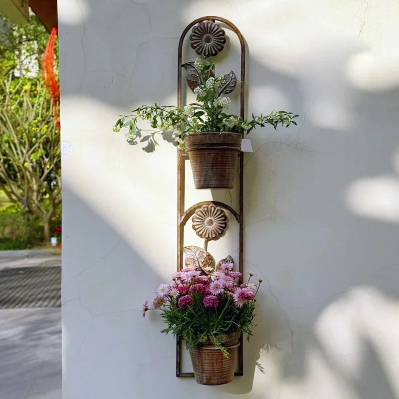 X-15 wrought iron balcony wall-mounted flower stand, pastoral wrought iron plant stand indoor flower stand
