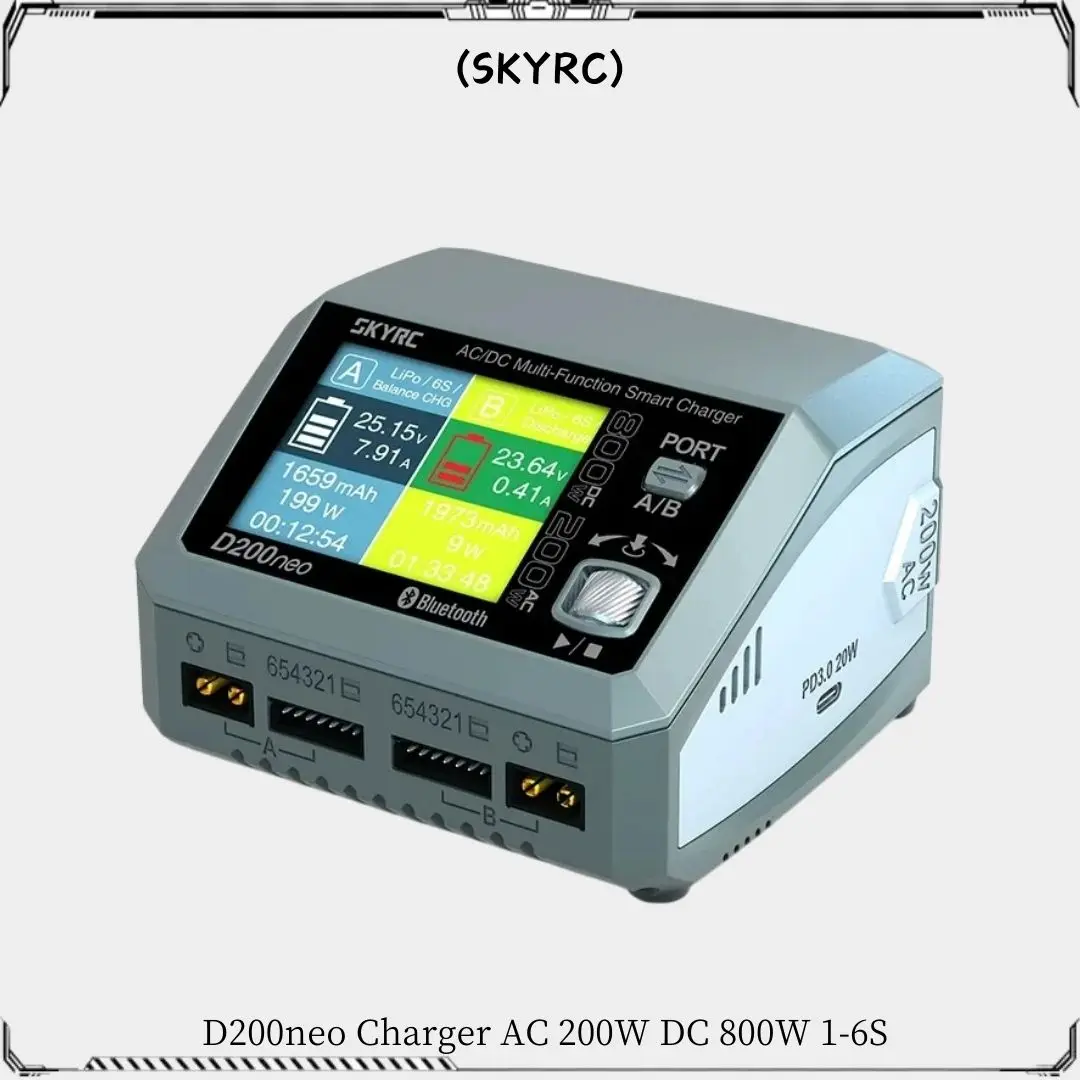 SKYRC D200neo Charger AC 200W DC 800W 1-6S Lipo Battery Balance Charger Discharger Multi-Function Smart Charger