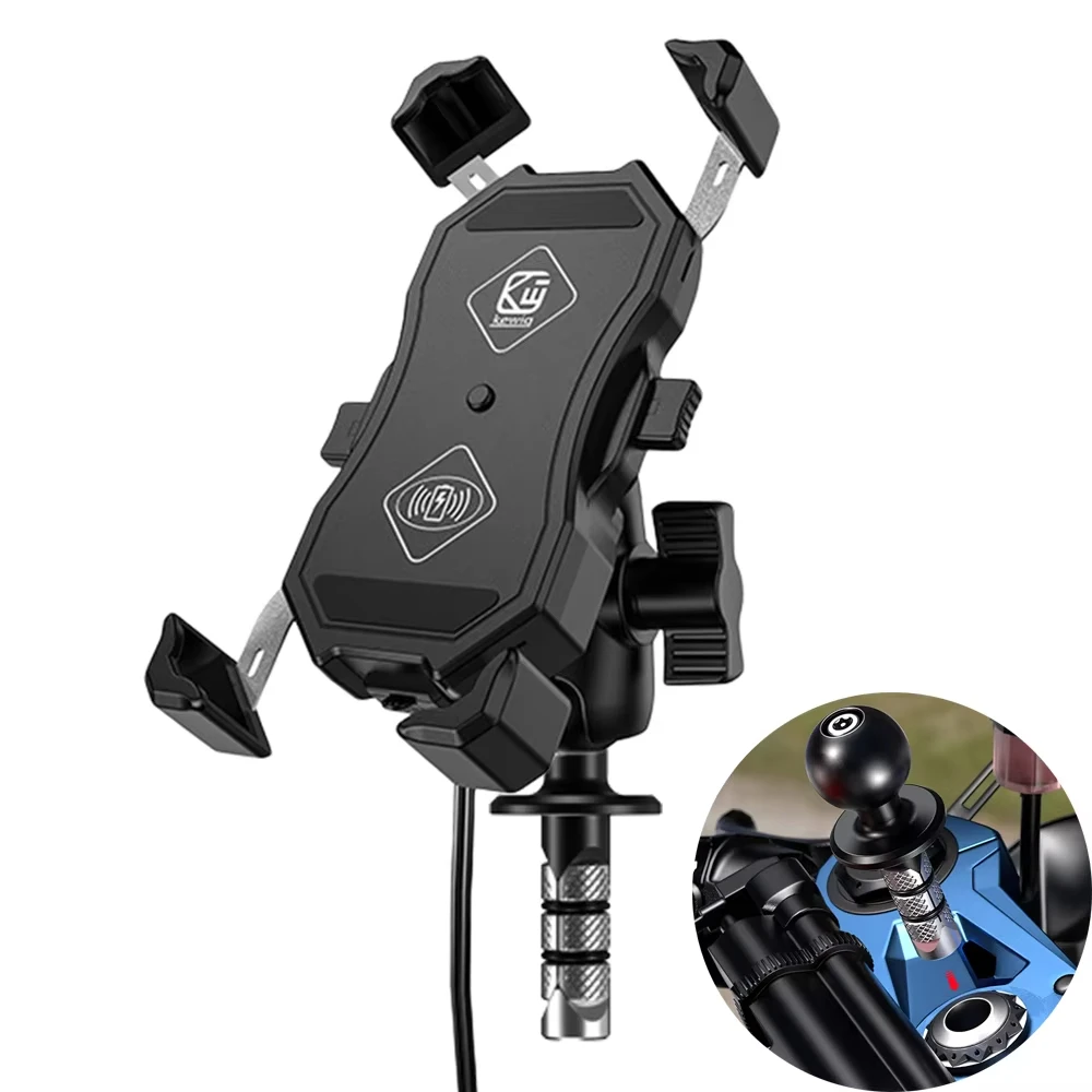 

Новое беспроводное зарядное устройство с выносом вилки мотоцикла, 15 Вт, Qi/USB, быстрая зарядка, держатель для телефона, крепление для зеркала на руль с шариком 1 дюйм для 3,5–6,8 дюйма