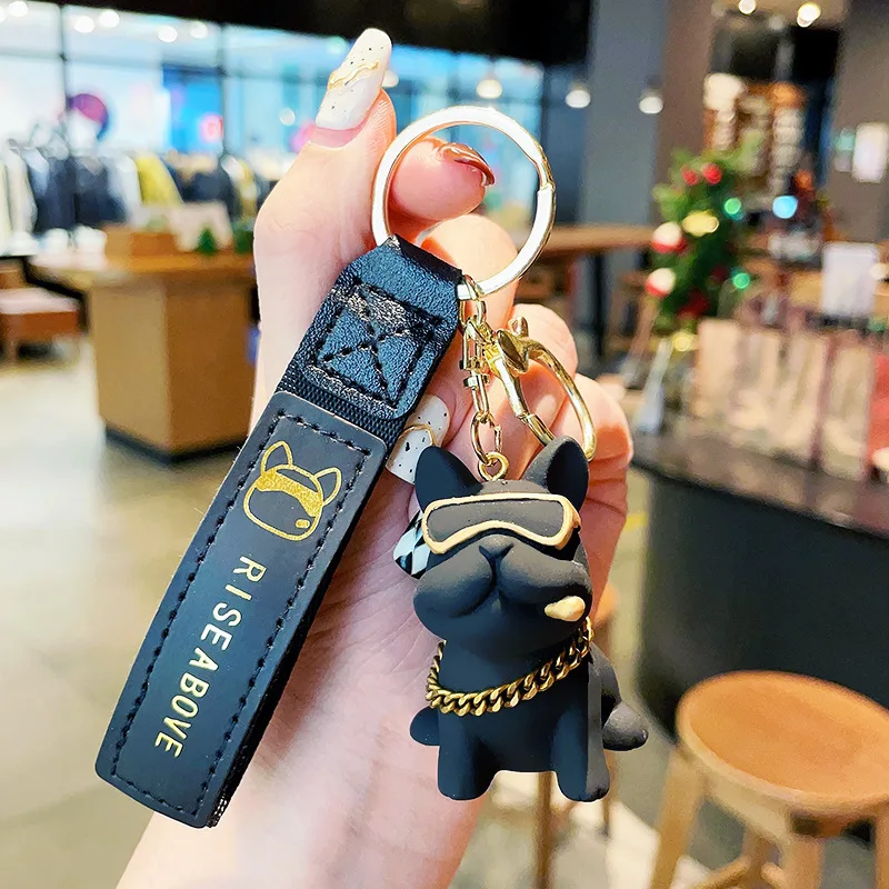 2024 Fashion Cool French Bulldog Keychain Pu Leather Dog Keychain On The Phone Gifts For The New Year Christmas Gifts