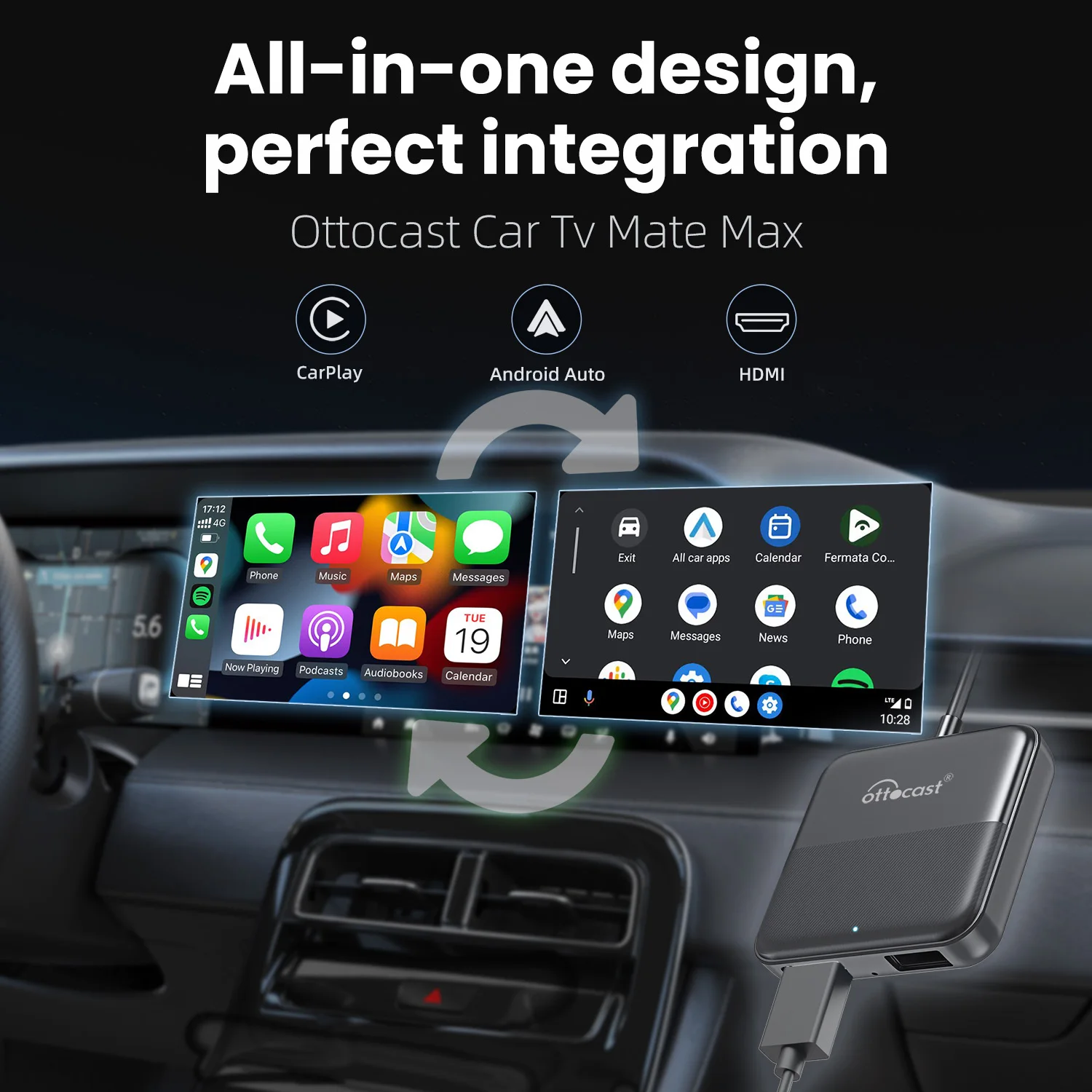 오토캐스트 익스프레스 무선 CarPlay 안드로이드 오토 어댑터 HDMI 멀티미디어 비디오 컨버터 TV 스틱 TV 박스 차량용 TV 메이트 썸네일 4