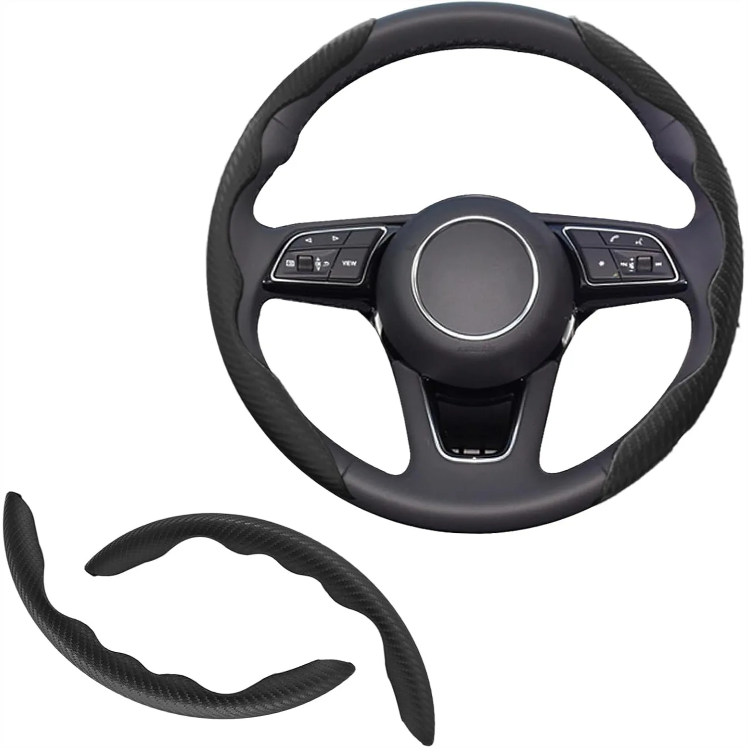 

Carbon Fiber Steering Wheel Cover, Anti-Skid Universal Fit for 14.5-16 Inch Wheels, Segmented Protector for Comfort and
