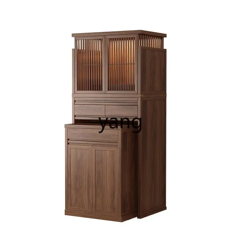 

Yjq black walnut new Chinese vertical cabinet living room solid wood shrine offering platform second floor