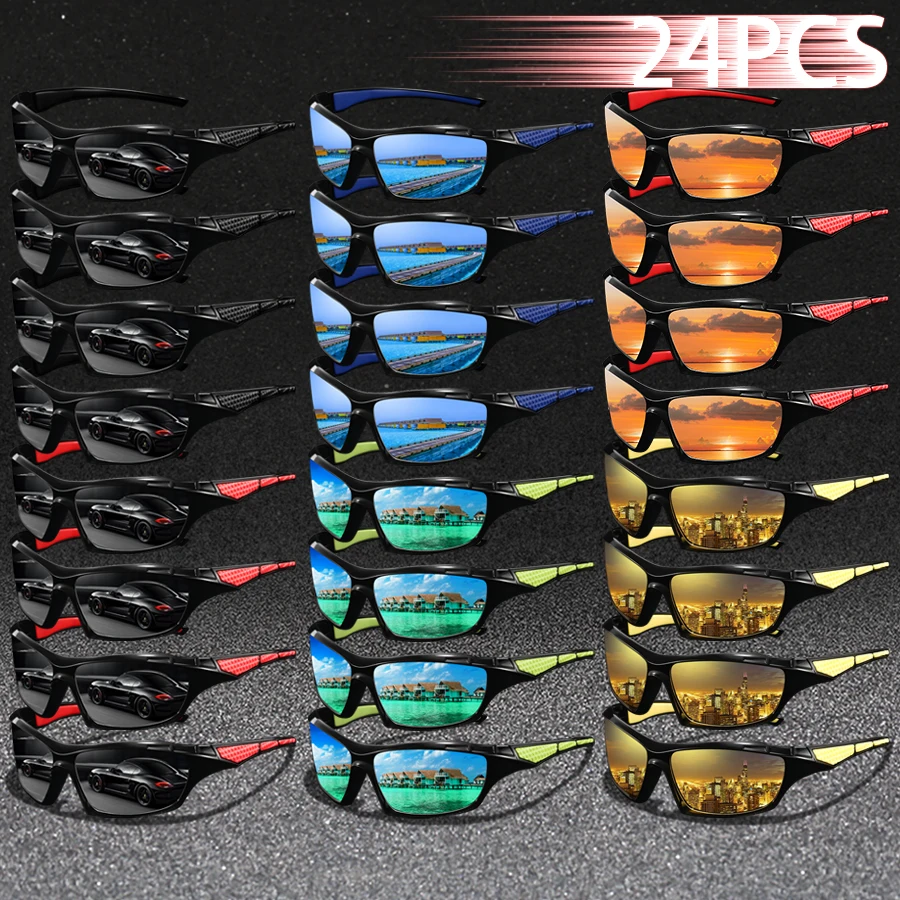 

24 PCS Fashion Vintage Check Driving Fishing Sunglasses Men Women Running Mountaineering Sport Man Sun Glasses UV400 Eyewear
