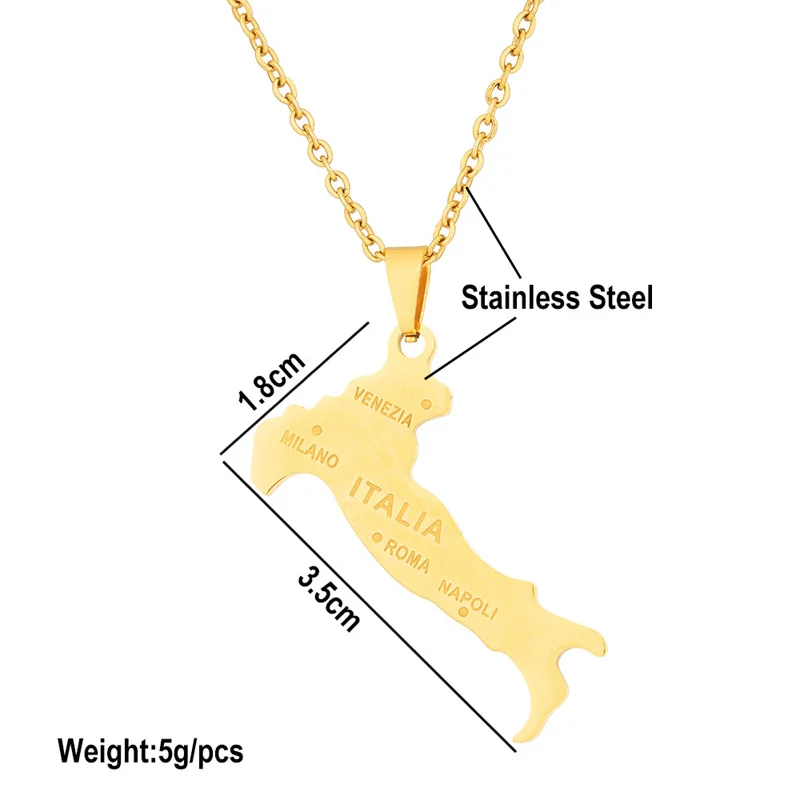 Europe, America, Stainless Steel Italy Map Pendant Necklace As A Gift For Friends