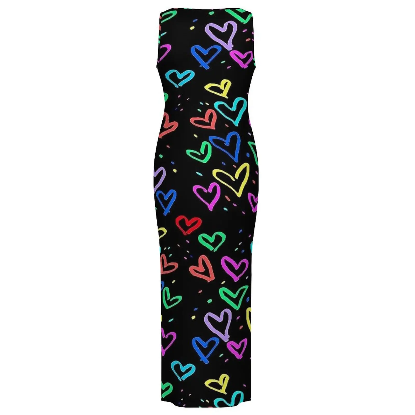 أنثى Bodycon فستان نادي مثير الحب قلوب ملونة طباعة ماكسي فساتين الصيف بلا أكمام فساتين راقية الكورية حجم كبير 4XL