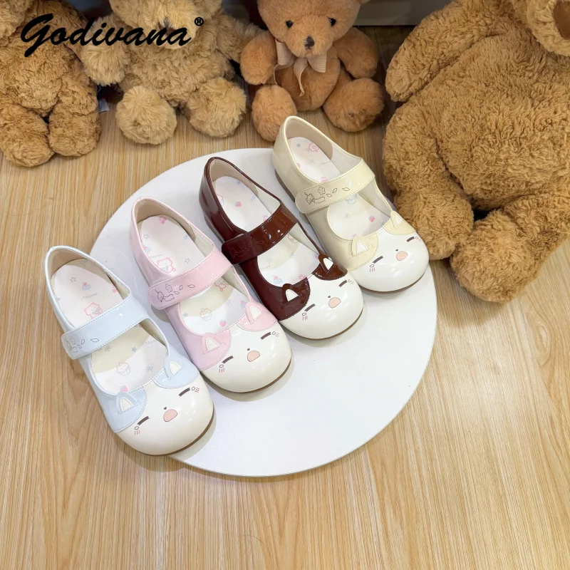 

Милая домашняя домашняя обувь для дочек и девочек, удобная весенне-осенняя женская повседневная кожаная обувь в стиле Лолиты на плоской подошве