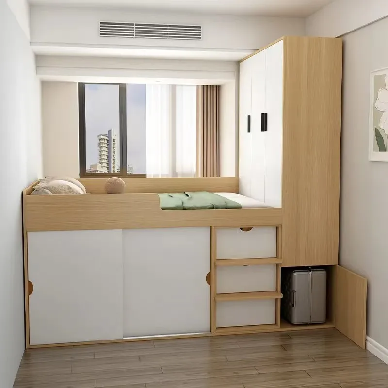 

Small apartment on the bed and under the cabinet combination Multifunctional children's high and low bed single plus