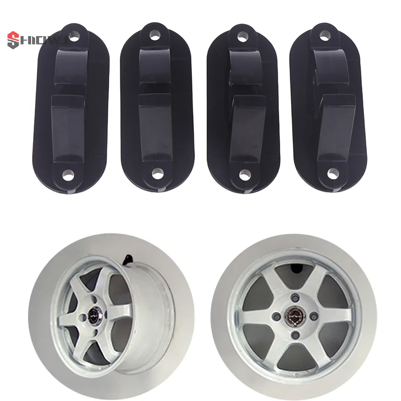 

4pcs Tire Wheel Rim Hub Hanging Plastic Black ABS Hook Holder Shop Display Stand Rack Wall Mounted Racing Hook Max. 22''