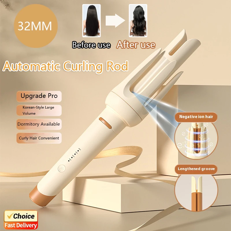 2025 جديد 32 مللي متر مكواة تجعيد أوتوماتيكية كهربائية كبيرة برميل مموج الشعر موجات طويلة الأمد للمنزل النوم السفر التصميم #1