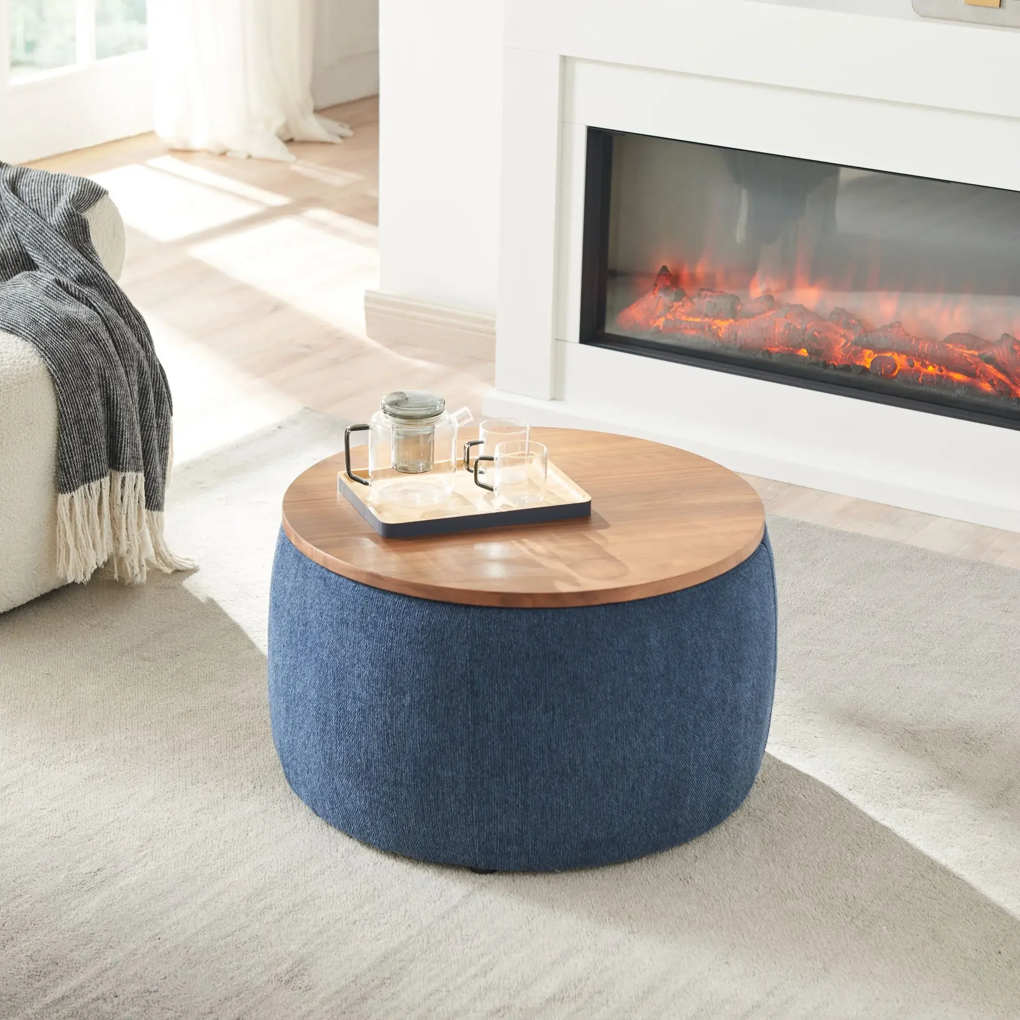 

Round Storage Ottoman; 2 in 1 Function; Work As End Table and Ottoman; Living Room Ottomans