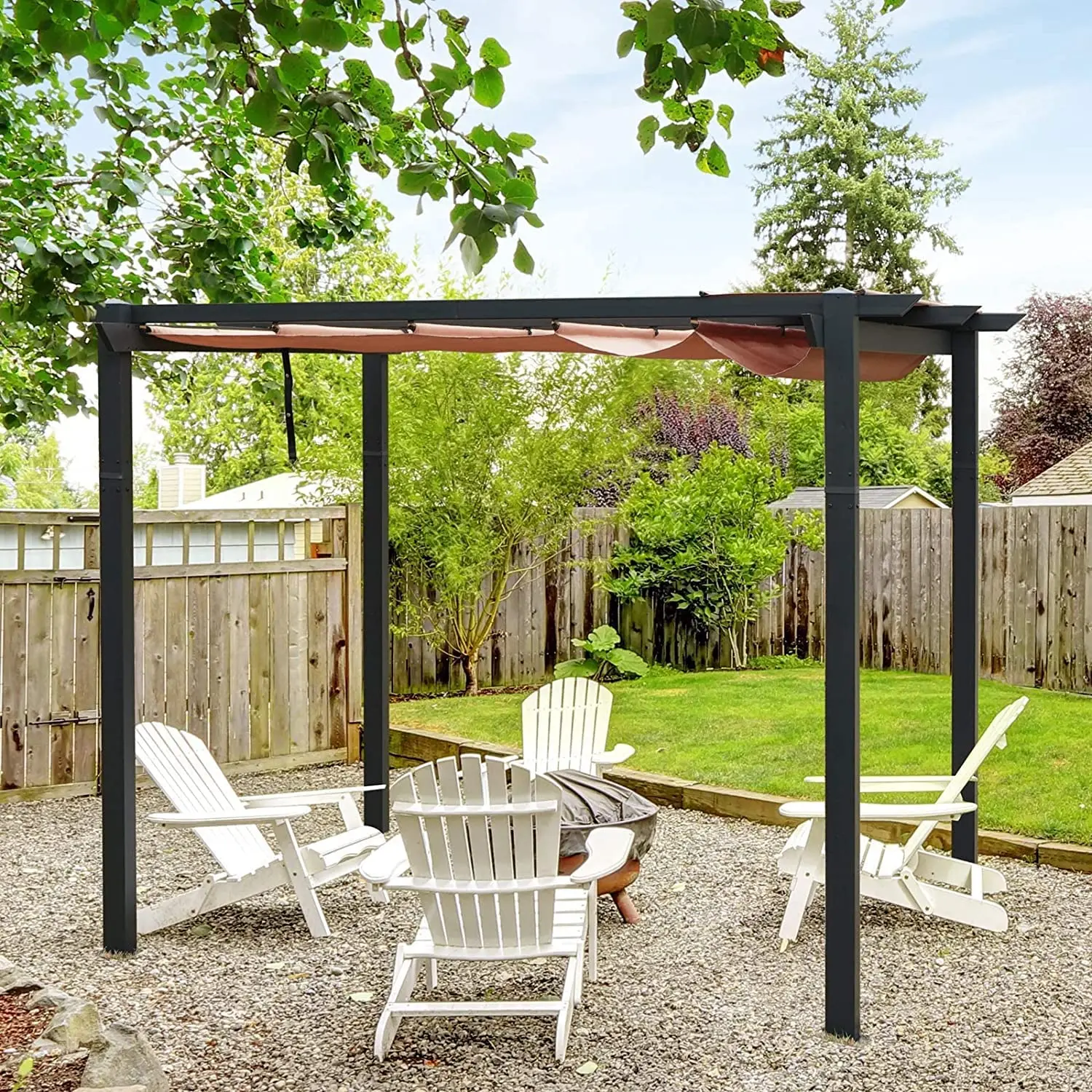 10'x10' Retractable Pergola with Weather-Resistant Canopy, Aluminum Gazebo for BBQ, Party, Beach, Backyard, Deck, Customized