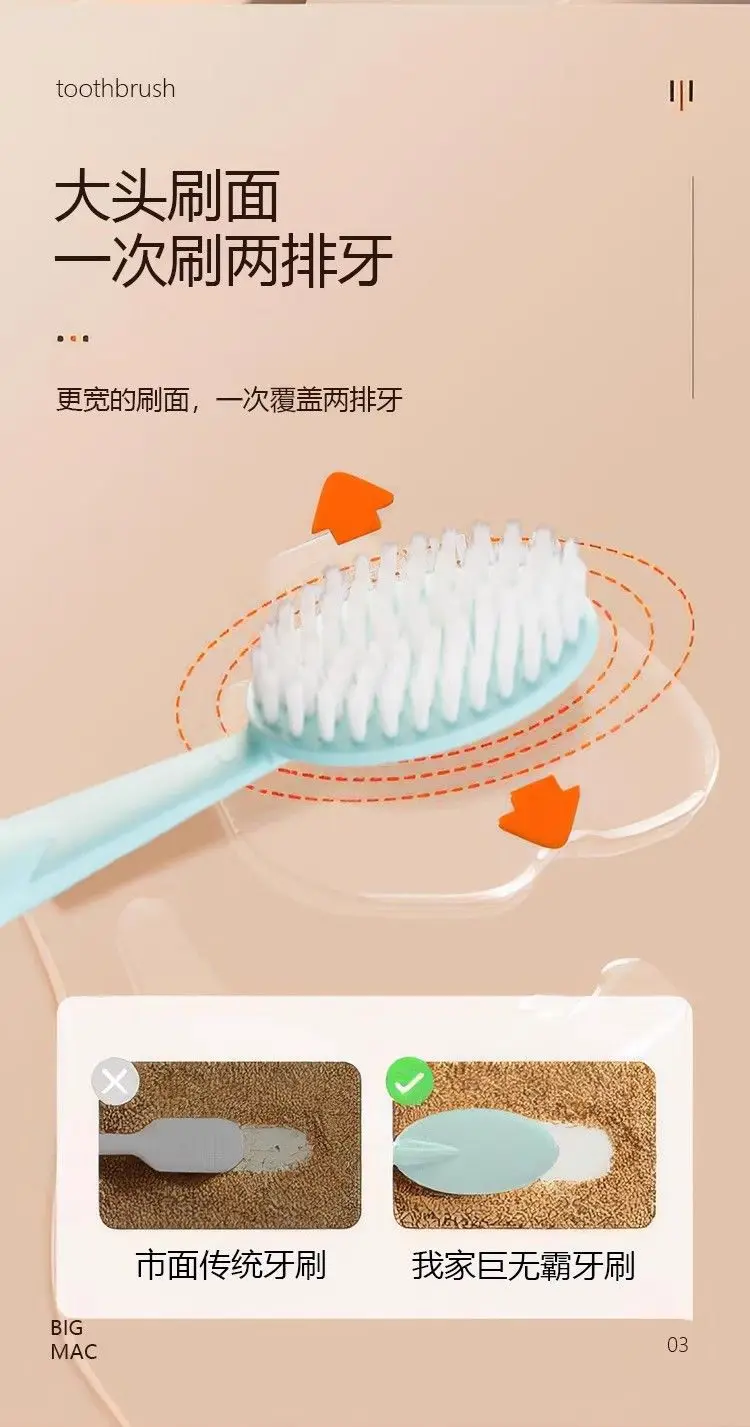 Large head toothbrush with high appearance, soft bristles for cleaning, wide head, cute couple, high-end adult, super fine