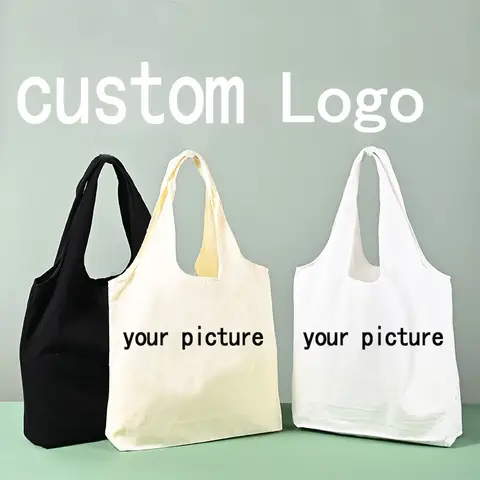 CustomLogo Blank Canvas  Handheld Tote Bag Eco-Friendly Large Reusable Shoulder DIY Gift Bag for Wholesale Promotion