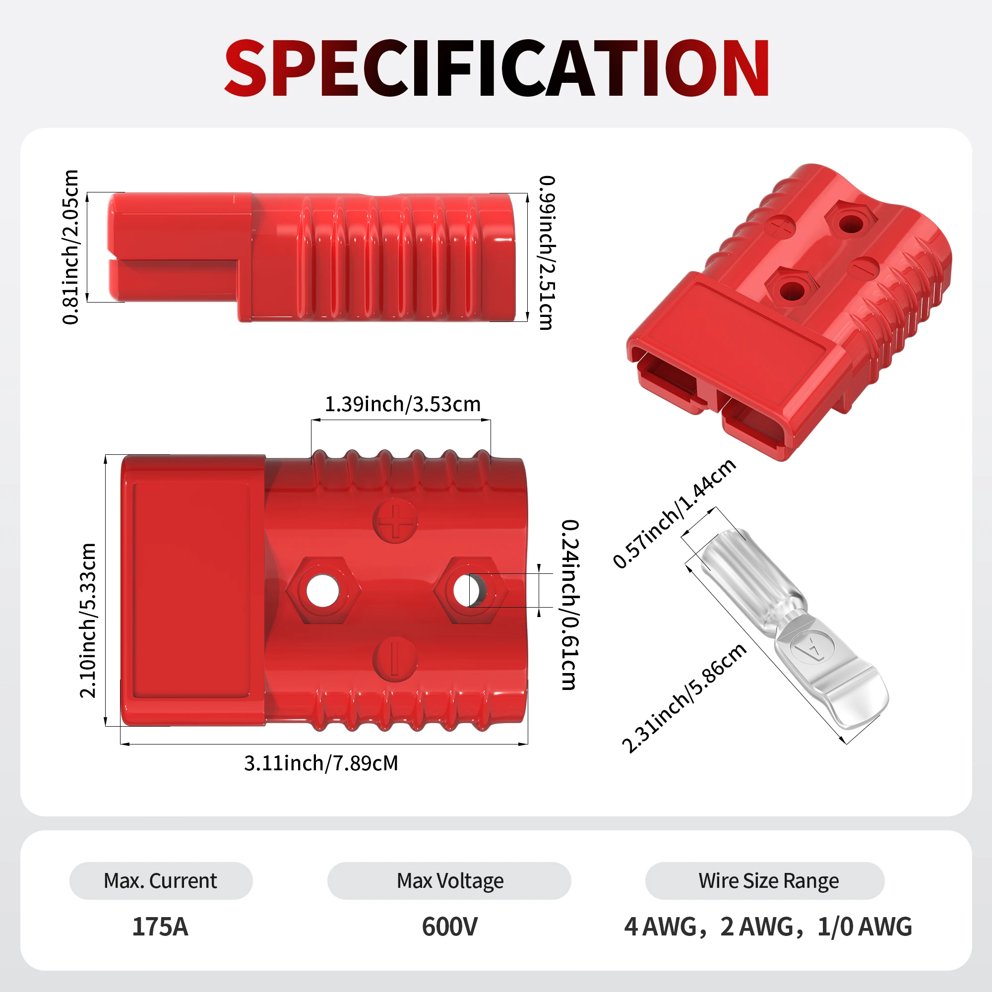 175A Battery Quick Connect Disconnect Connectors 1/0 AWG Wire Harness Plug Connector 12V Battery Cable Connector