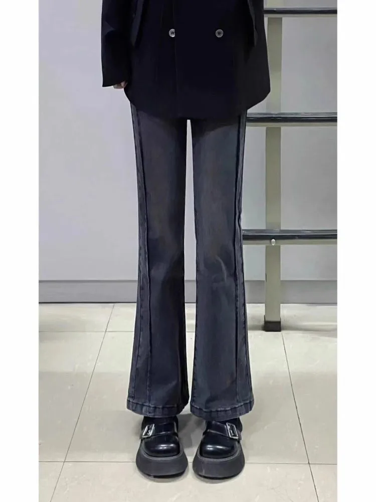 Cintura alta queimado jeans feminino elástico hip cobrindo bla ey denim calças outono novo sle plus size algodão tecido estiramento