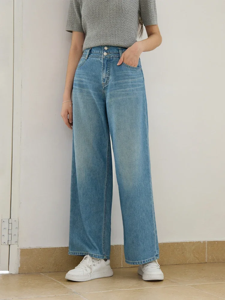 

DUSHU Retro Straight Leg Minimalist Jeans For Summer Wear New High Waisted Design Casual Denim Casual Loose Pants 24DS82579