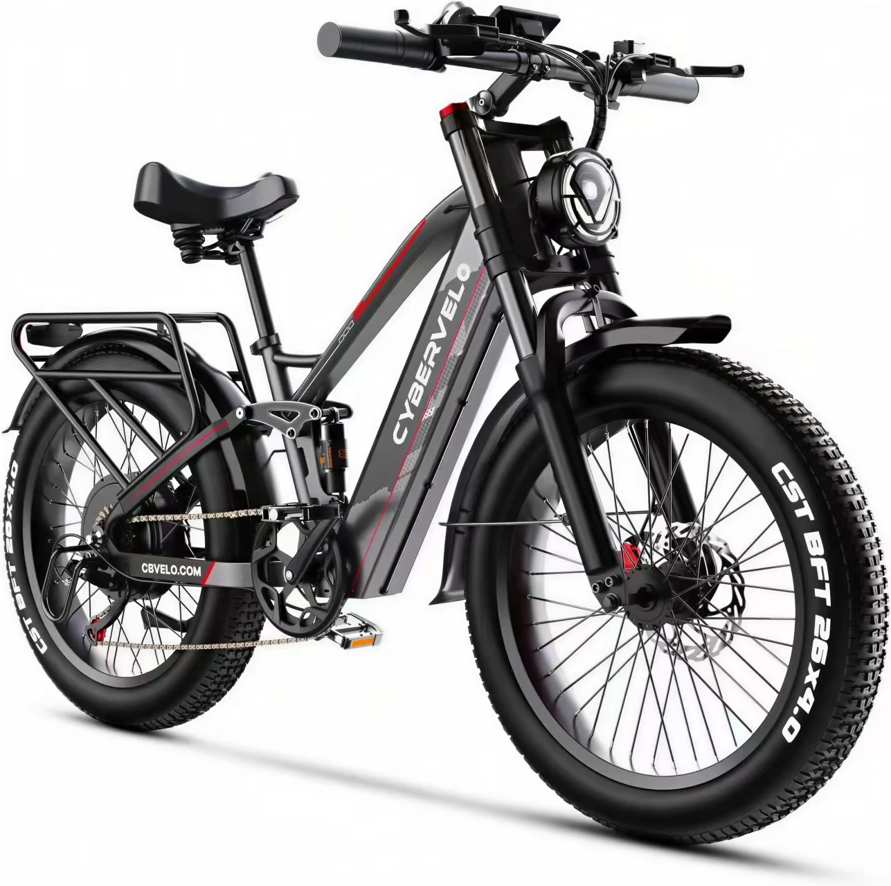 Cybervelo 26" X 4.0" Fat Tire All Terrain Electric Bike, 5000W Peak Motor, 60V 50Ah Built-in Battery 7-Speed Adult E-Bicycle EK9
