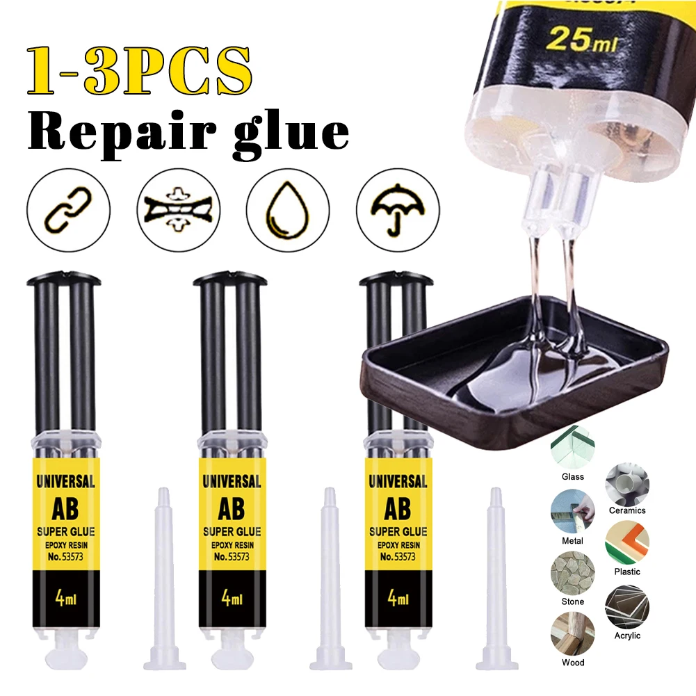 1-20PCS 4ML/25ML Resina Epossidica Liquido AB Colla di Plastica Legno Forte Colla Adesiva ad asciugatura Rapida Colla Impermeabile per Riparazione di metalli