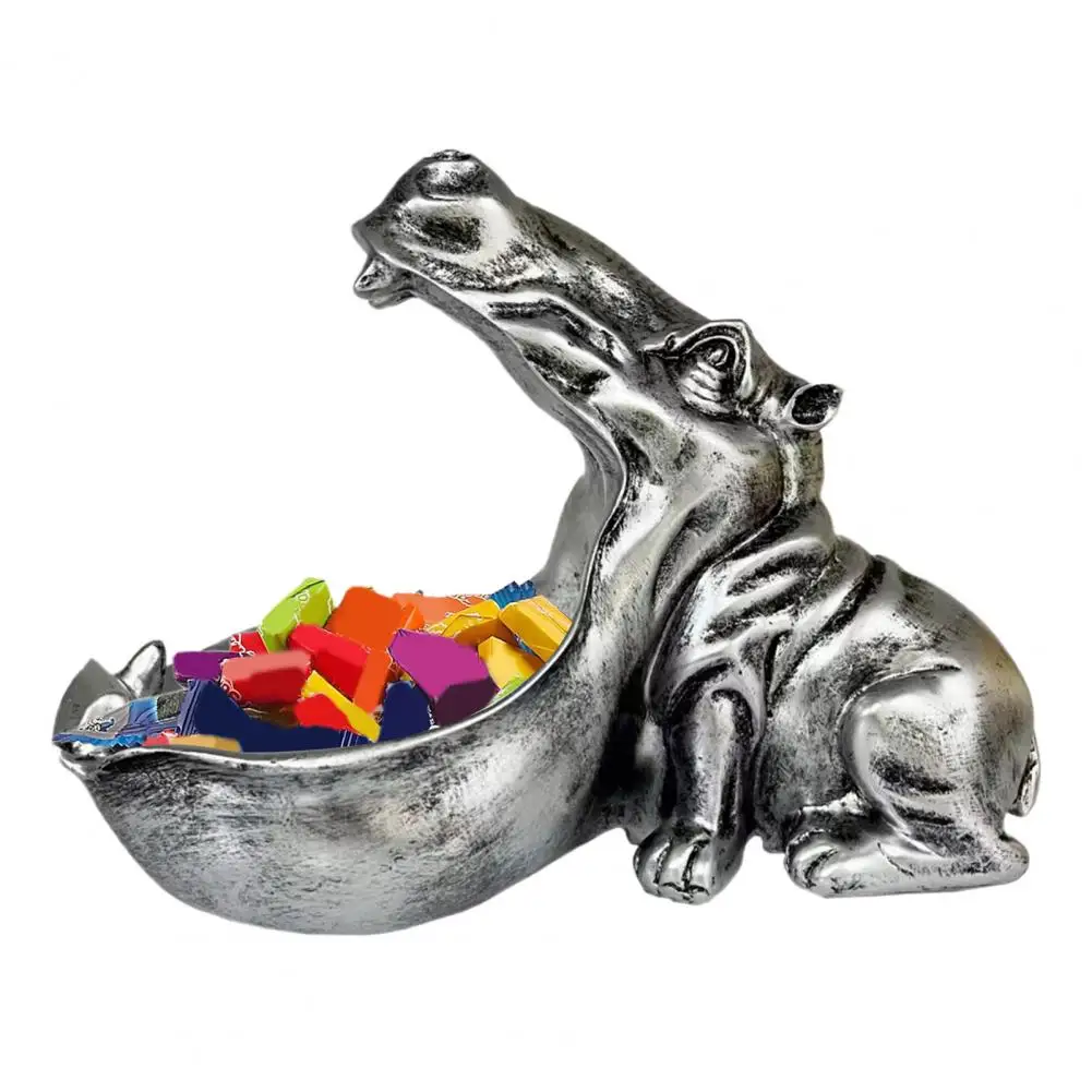 Hippopotamus Accent Piece Resin Hippo Statue Figurine Smell Proof Ashtray Set for Home Office Decor Unique Key Bowl for Room