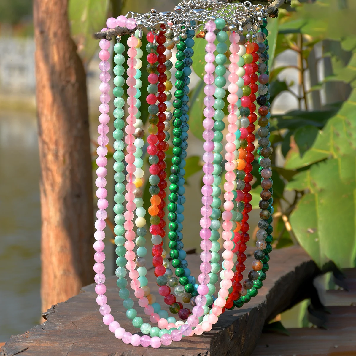 Yumfeel 6mm Natural Stone Necklace Bohemian Colorful Handmade Round Beaded Women Chokers Summer Vacation Beach Surf Jewelry - view 2