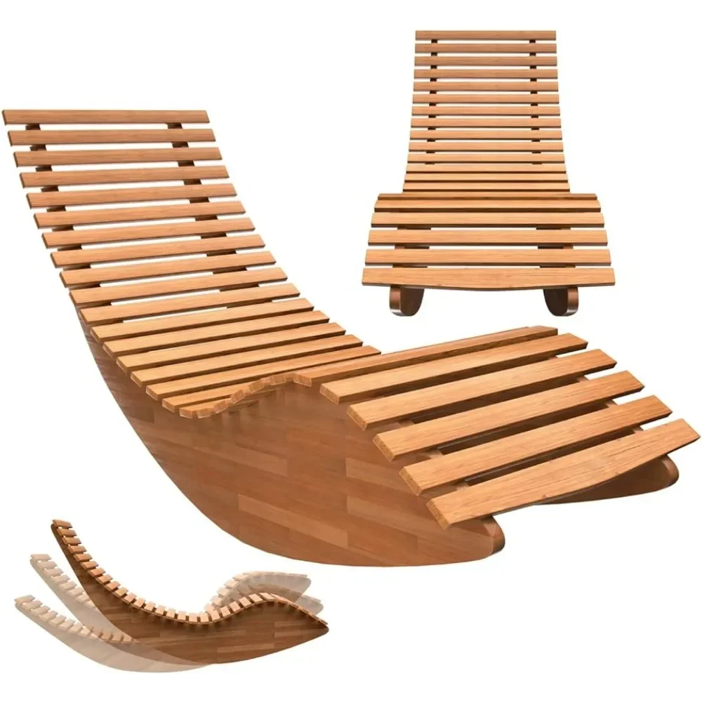 The Guifei Chair is a swinging outdoor lounge chair made of acacia wood, with a 330 pound capacity wooden furniture