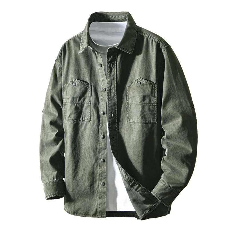قميص دينيم أمريكي عتيق عالي الجودة للرجال لخريف 2025 100% قطن ثقيل الوزن كلاسيكي بياقة قميص سترة Amekaji #4