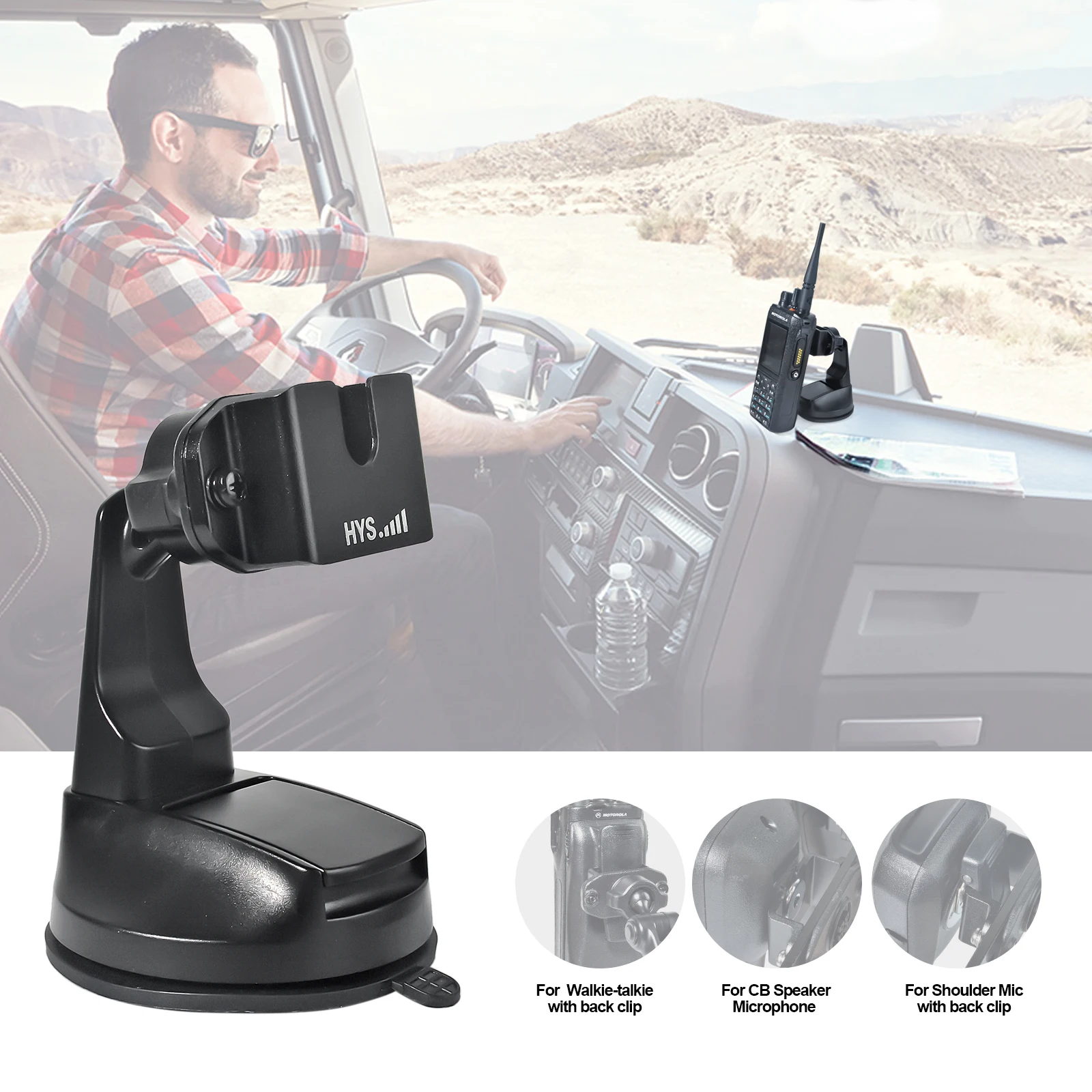 

Подставка для крепления радио на присоске, держатель автомобильного радиоприемника для приборной панели для портативной CB-радио Baofeng UV5R Motorola Talkabout с задним зажимом