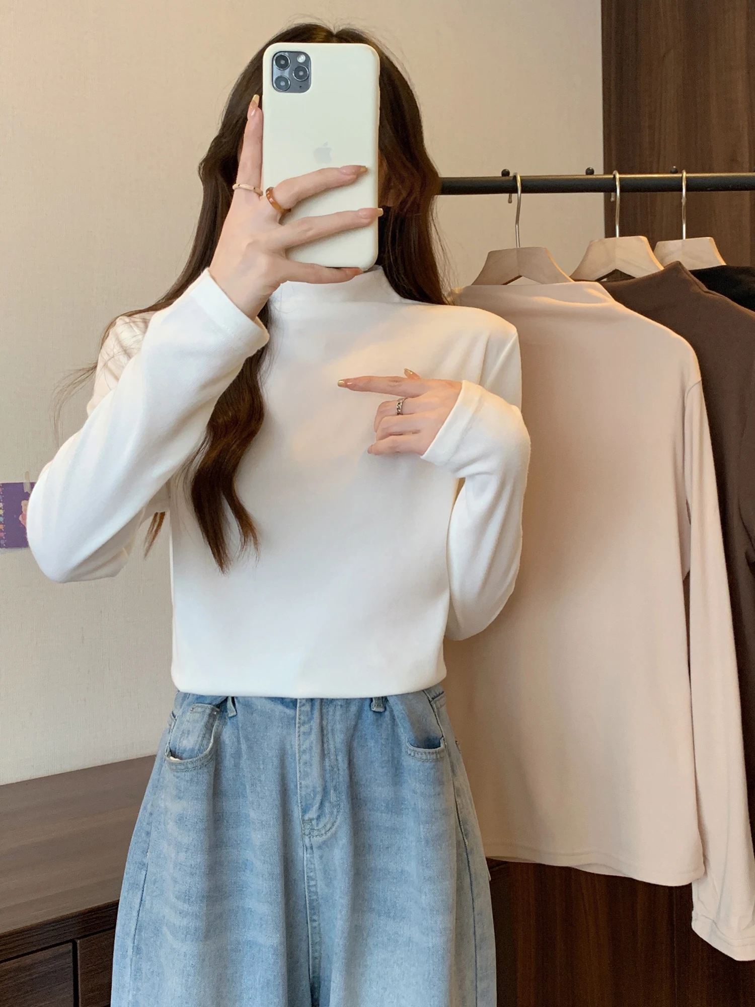 

plus Size Women's Base Shirt Inner Wear Half High Collar Velvet Autumn Winter Thickened Long Sleeve Color Hoodie for Pl...