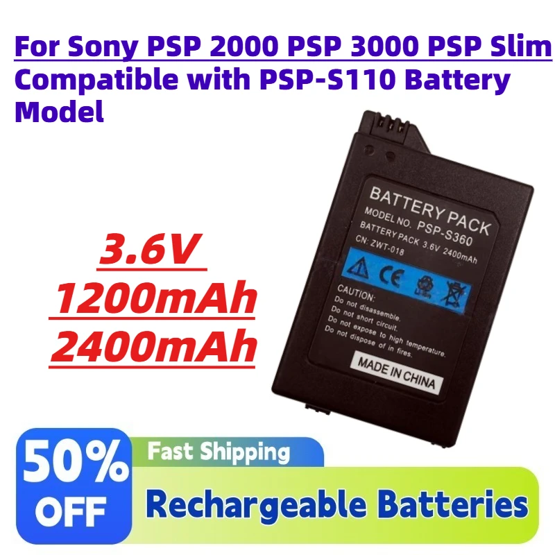 

3.6V 1200-2400mAh Replacement Li-Ion Battery for Sony PSP 2000 PSP 3000 PSP Slim Compatible with PSP-S110 Battery Model