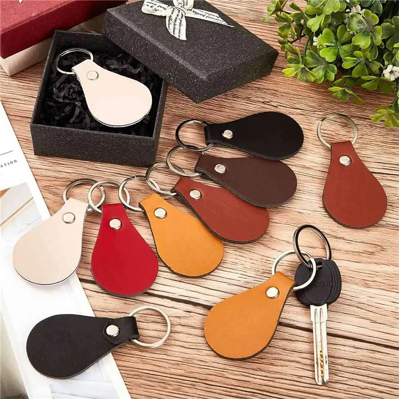ABSS-120Pcs Pu Leather Key Fob Kit Leather Key Fobs Blanks With Rivets And Key Rings Leather Keychain For DIY Laser Engraving