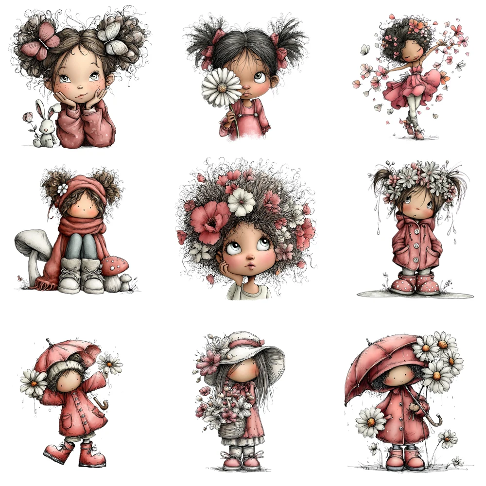 Pegatina Termoadhesiva DTF de 15 cm con Diseño de Florista Elfa de Estilo Shabby Chic para Camisetas y Ropa, Calcomanías Termoadhesivas
