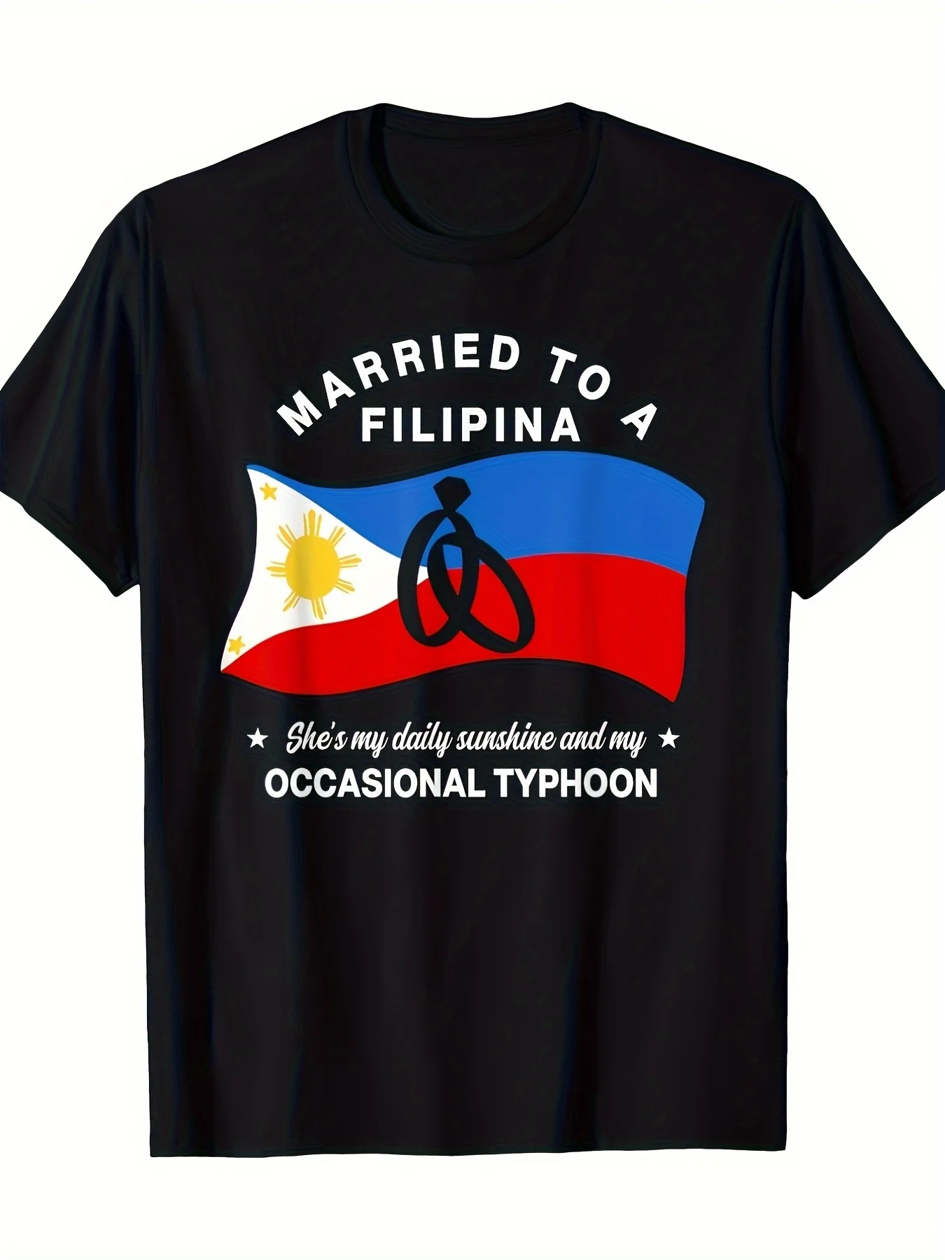 Funny Married to a Filipina & Philippine Flag T-Shirt - Filipino Pride Gift, Lightweight Breathable Black Tee for Men & Women Suitable for all-Season Casual Wear, Philippine Culture Apparel