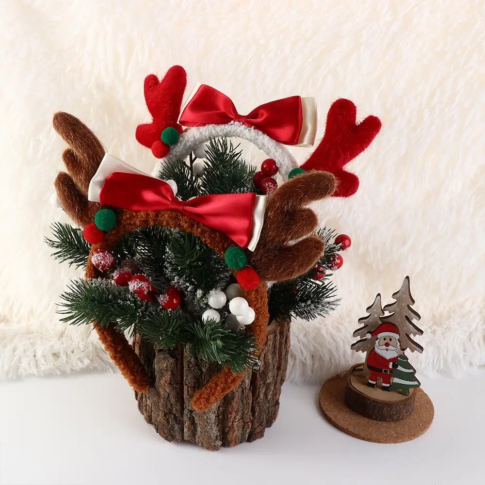 

Trendy Plush Bowknot Hair Hoop Korean Style Elk Christmas Hairband Hair Accessories Photo Props Christmas Headband Girls