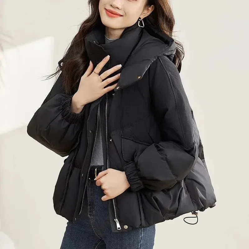 

2025 Winter Women New Short Down Cotton Clothes Coat Loose and Thickened Winter Small Warm Cotton-padded Clothes Hooded Jacket