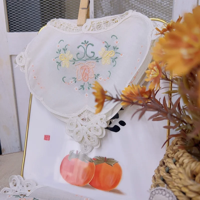 1PC Orange Tide Embroidered Rose Square Cover Scarf Handkerchief Cotton Yarn 38x38cm