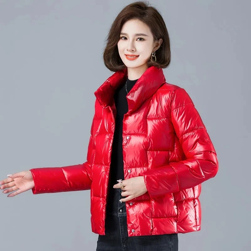 2023 New Winter Jacket Women Parkas Thick Glossy Down Cotton Padded Parka Female Jacket Loose Short Coat Waterproof Warm Outwear