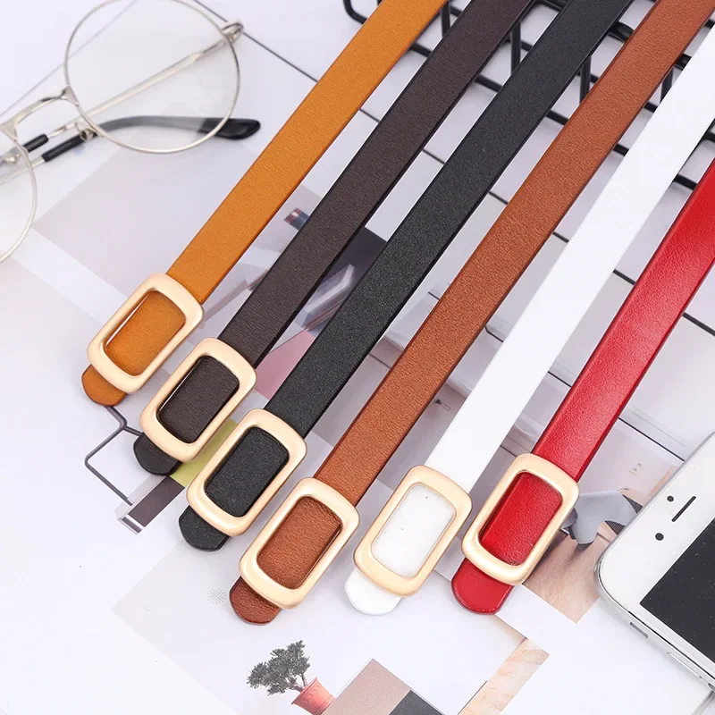 

YBE5999 Leather Belts for Women Square Buckle Thin Belts Cowhide Simple Fashion Dress Suit Sweater Decorative Waist Belt White