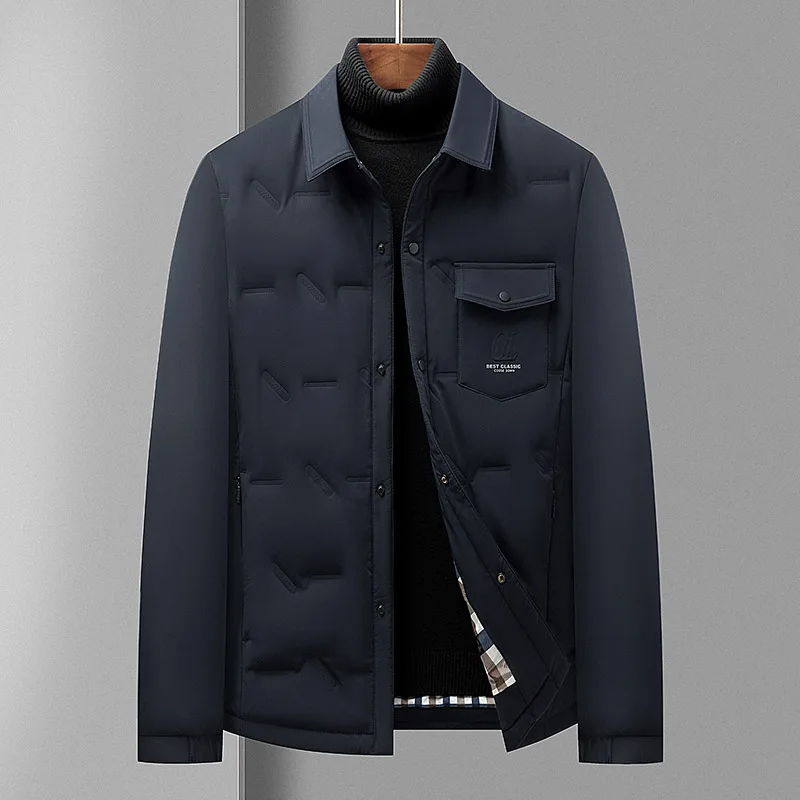 

Winter Men Thermal Puff Basic Coats Black Navy Blue Khaki Warm Coat Smart Casual Turn Down Collar Single Breasted Down Outerwear