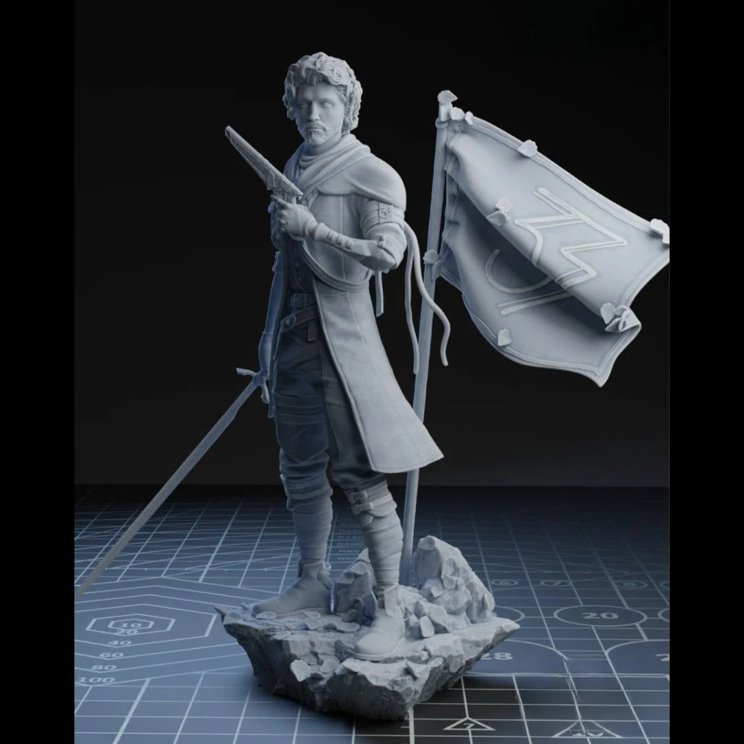 Fantasy Mercenary with Banner 3D Printed GK Statue Battle Commander Figure Tabletop Collectible DIY Coloring Self-assembly Gift