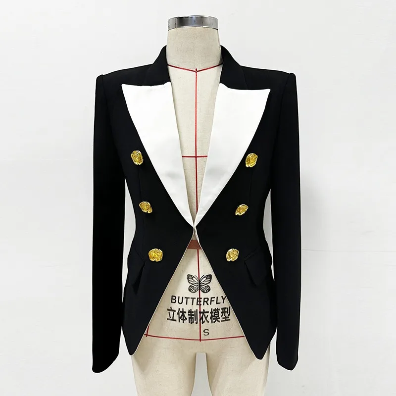 Blouse Suit Jacket Pencil Skirt Tailored Ensemble Women's Two-tone Contrast Colour Metallic Rose Clasp Slim-fit Casual Versatile