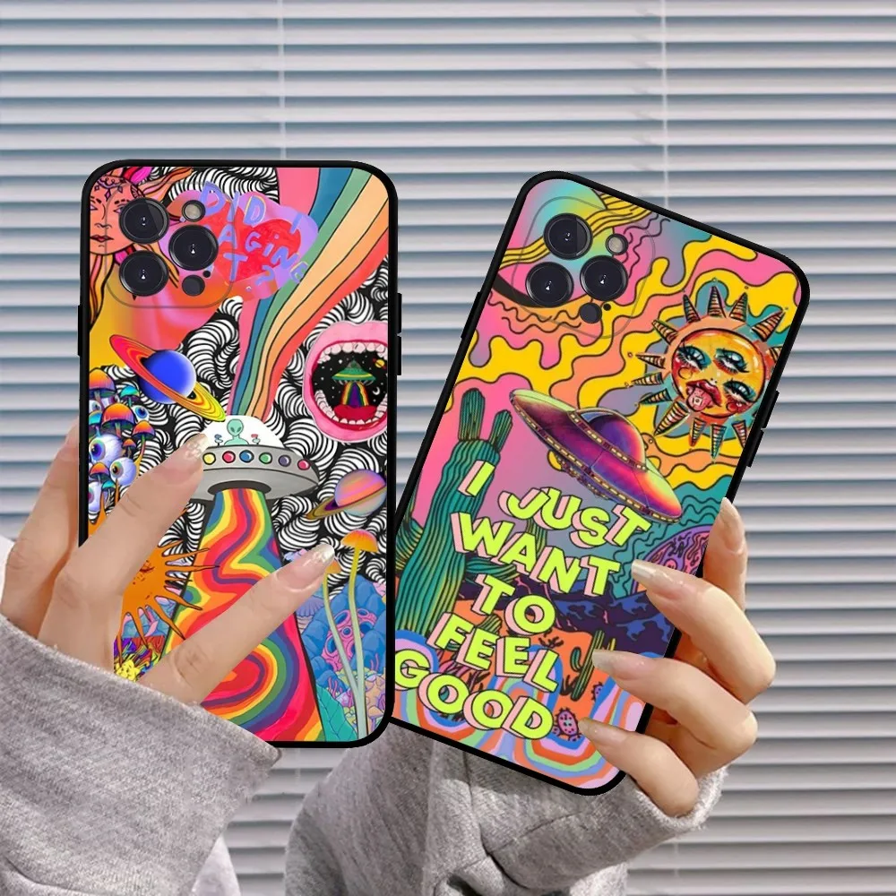 Colourful Psychedelic Trippy Art Phone Case For iPhone 15 14 13 12 Mini 11 Pro XS Max X XR SE 6 7 8 Plus Soft Silicone Cover