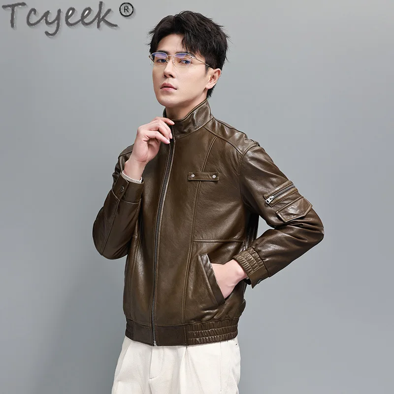 Tcyeek Genuine Leather Jacket Men 2024 Real Sheepskin Coat Spring Autumn Clothes Mens Motocycle Jackets Semi Vegetable Tanning