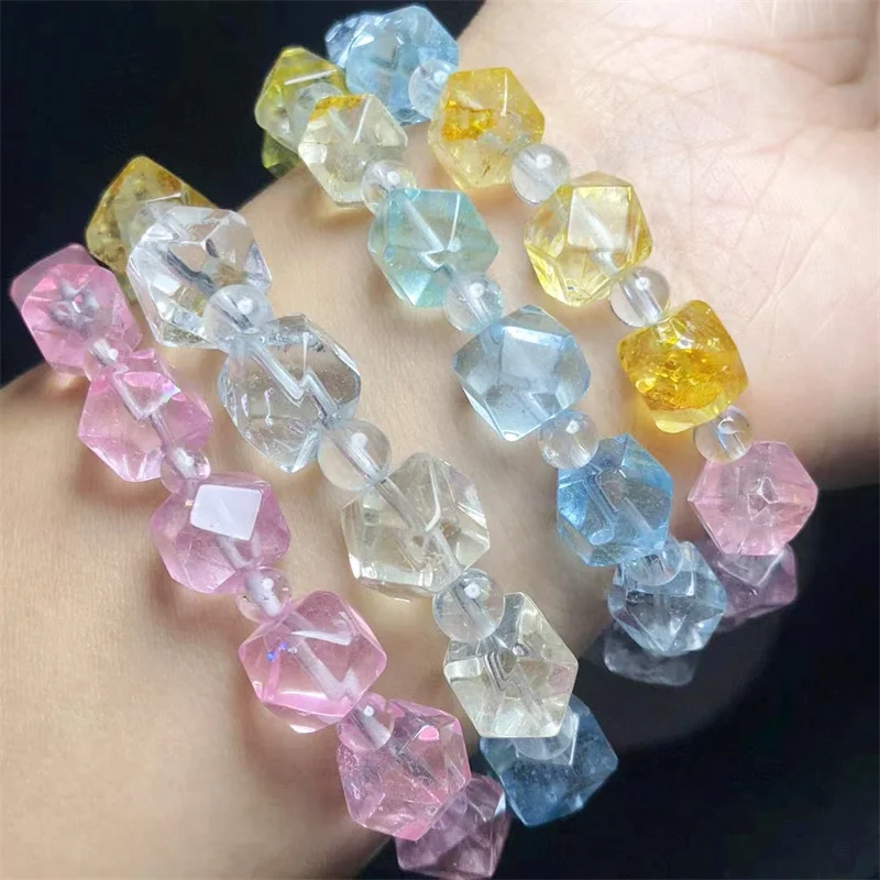 Natural Faceted Color Topaz Bracelets Women Lucky Healing Crystal Strand Bangles Lovers Girlfriend Jewelry 1PCS