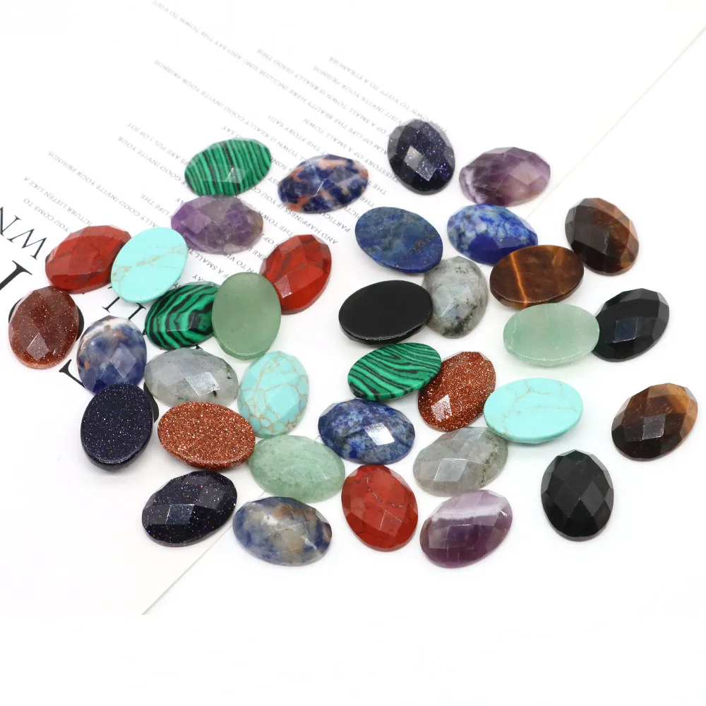 13x18mm Oval Cabochon Flat Back Beads Natural Faceted Stones Crystal Cameo Spacers For Jewerly Making DIY Pendants Necklace Ring