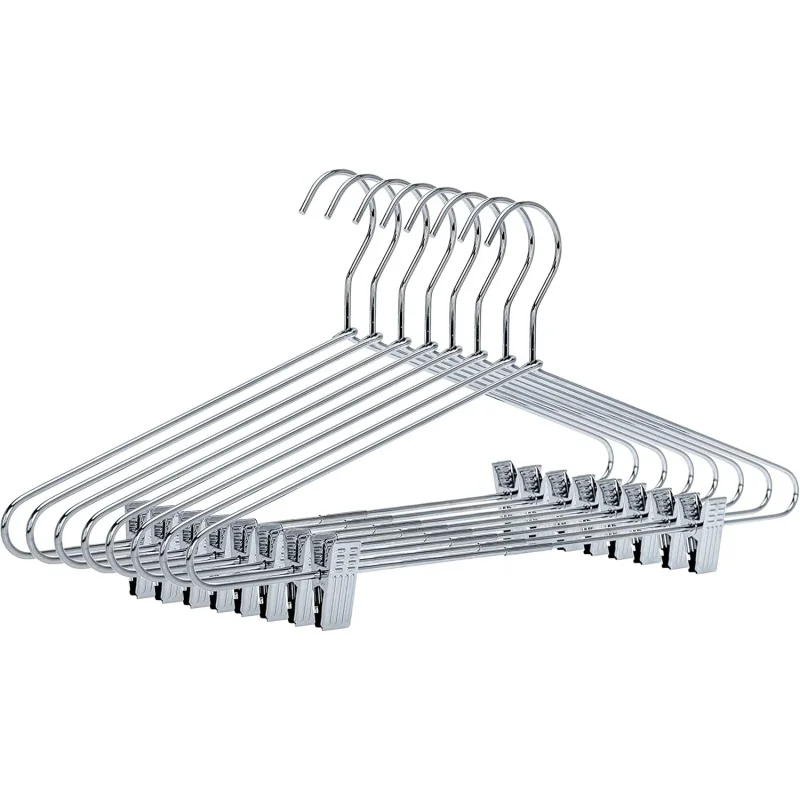 

Quality Metal Pant/ Blouse 10-Pack, Heavy-Duty Skirt Hangers With Clips, Adjustable Clip Pants Hanger, Chrome (Chrom