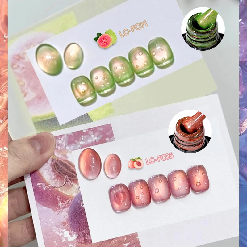 Lilycute 7ml goiaba gato gel magnético unha polonês verde frutas contas de vidro gel polonês embeber fora uv gel verniz diy arte do prego manicure
