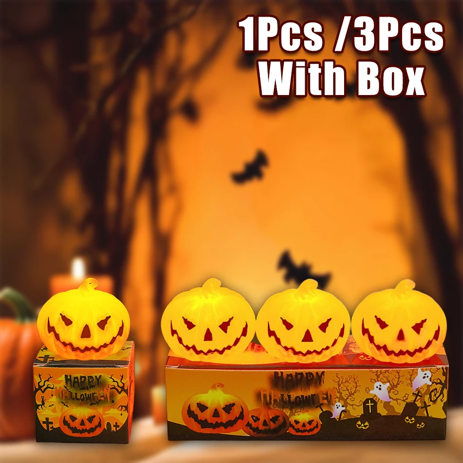 Luzes de abóbora LED para Halloween, Jack-O'-Lantern, pequenas luzes de chá cintilantes laranja, para Halloween, decorações de festival de outono