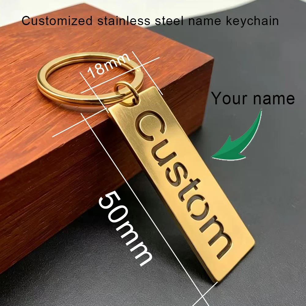

Minimalist style personalized customized name keychain, stainless steel hollow letter keychain, men's and women's gifts